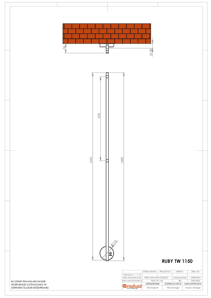 Ruby TW 1150 Elektrikli Havlupan Teknik Çizim Radyal