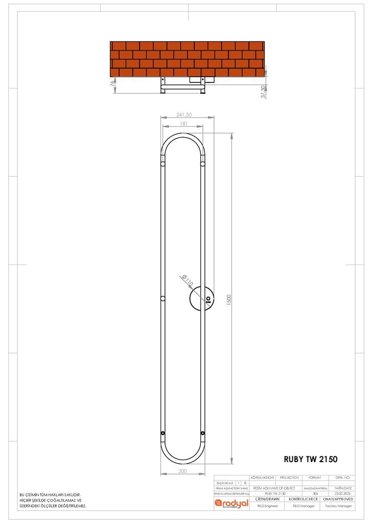 Ruby TW 2150 Elektrikli Havlupan Teknik Çizim Radyal