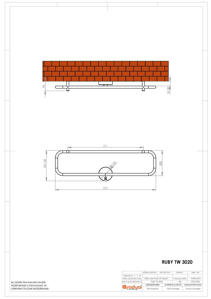 Ruby TW3020 Elektrikli Havlupan Radyal Teknik Çizim